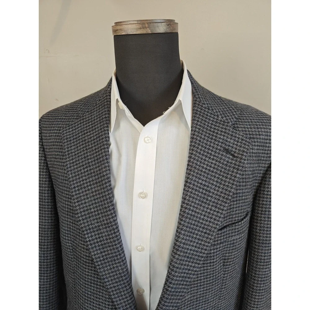 Palm Beach Mens 43L Wool Sport Coat Blue Gray Houndstooth Vintage USA Made J505